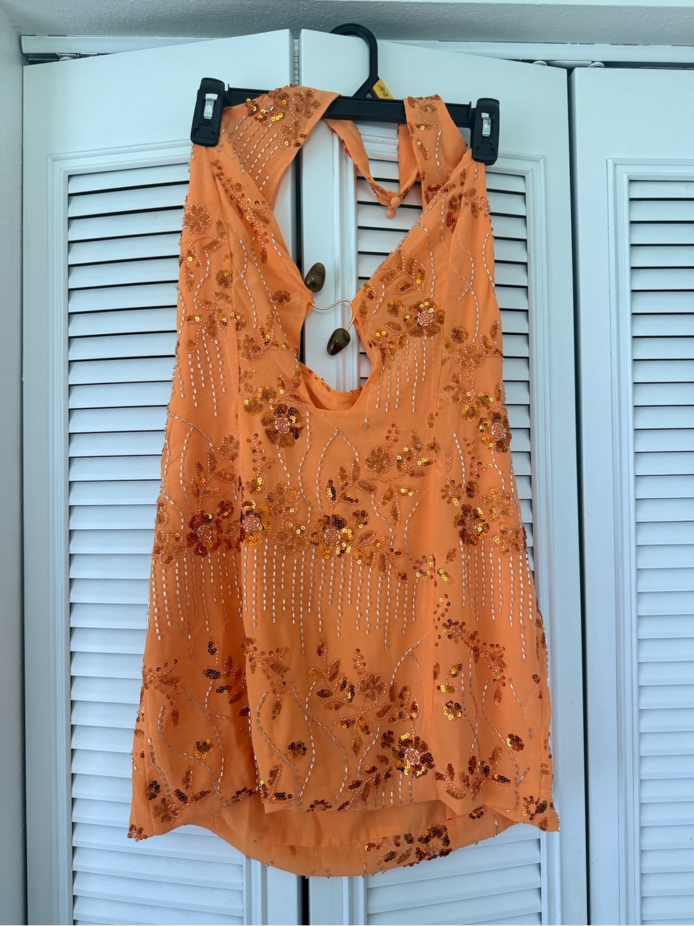 Peppermayo Orange Sequin Embellished Halter Top